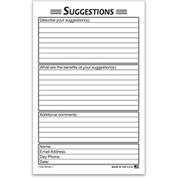 Suggestion Card - 8.5" x 5.5" - Qty. 50 Per Pack