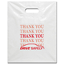 White Plastic Patch Handle Bags - Red Imprint - Qty. 100
