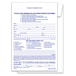 Service Estimate & Parts Return  After Hours Env. - IMPRINTED - Qty. 1 each