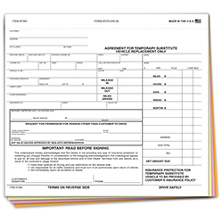 Substitute Vehicle Agreement - CFD-252-SL - 4 Part - Qty. 100