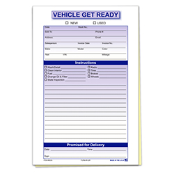 Vehicle Get Ready Form - 5 1/2"  X 8 1/2 " - Qty. 100