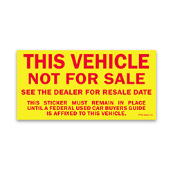 Vehicle Not for Sale Sticker - 2 3/4" x 5 1/2" - Qty. 100